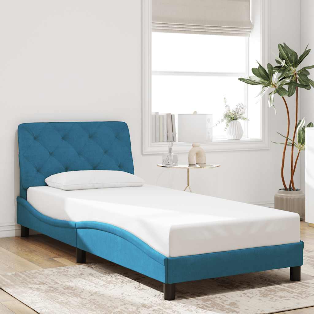 Cadre de lit sans matelas bleu 90x190 cm velours - XIOS