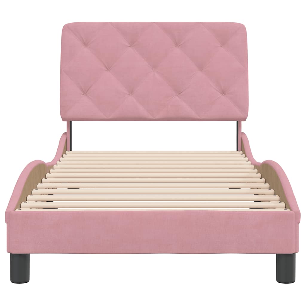 Cadre de lit sans matelas rose 90x190 cm velours - XIOS