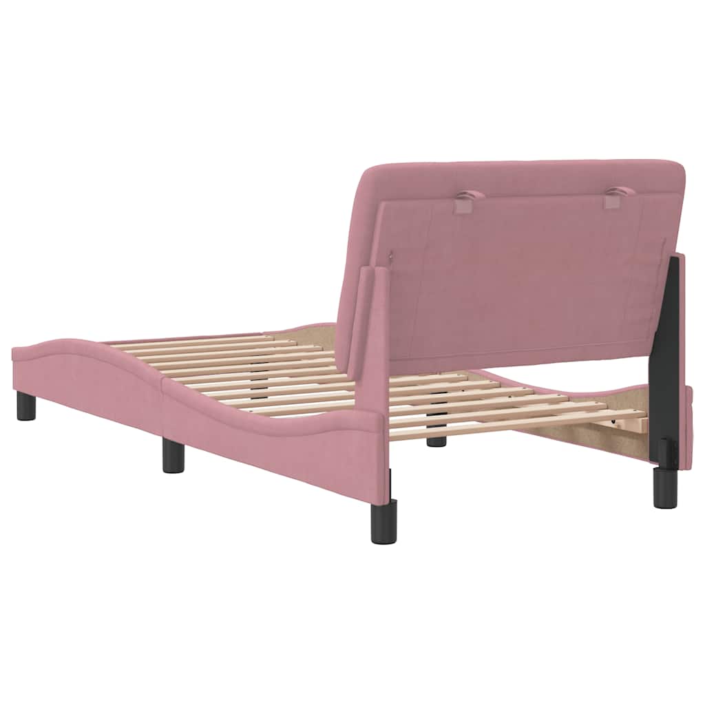 Cadre de lit sans matelas rose 90x190 cm velours - XIOS