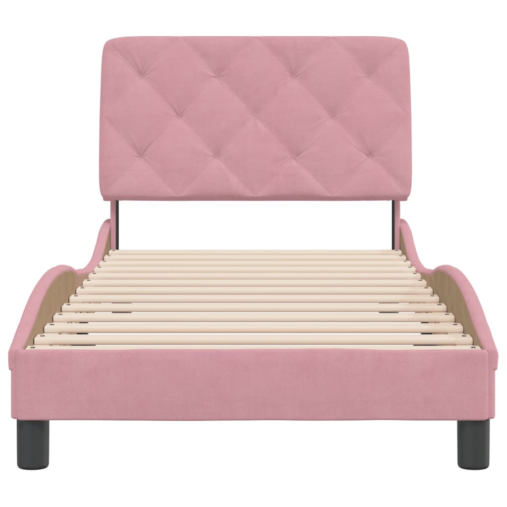 Cadre de lit sans matelas rose 90x200 cm velours - XIOS