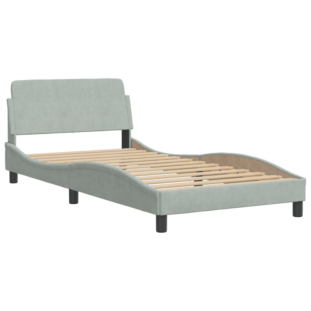 Cadre de lit sans matelas gris clair 100x200 cm velours - XIOS