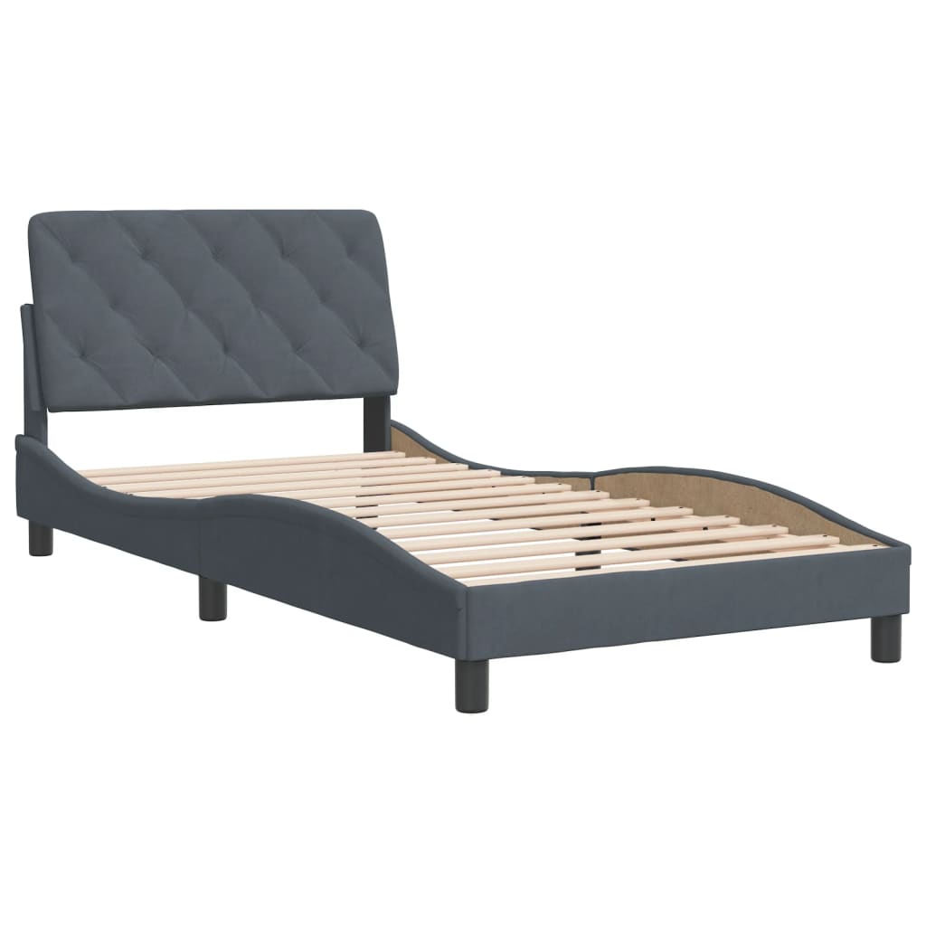 Cadre de lit sans matelas gris foncé 100x200 cm velours - XIOS