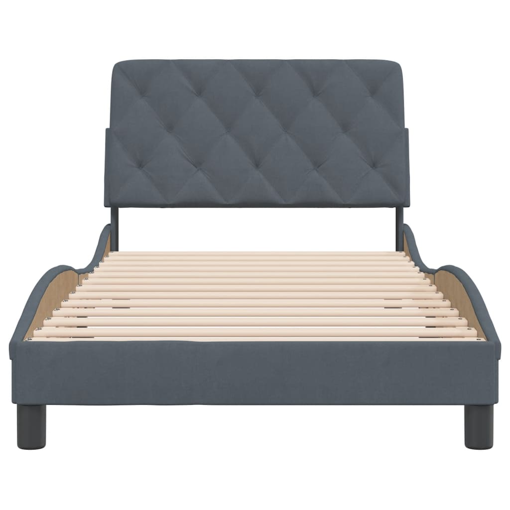 Cadre de lit sans matelas gris foncé 100x200 cm velours - XIOS