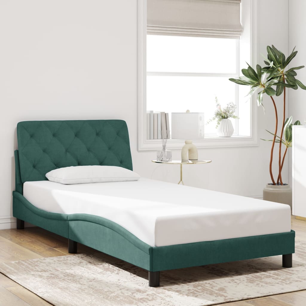 Cadre de lit sans matelas vert foncé 100x200 cm velours - XIOS
