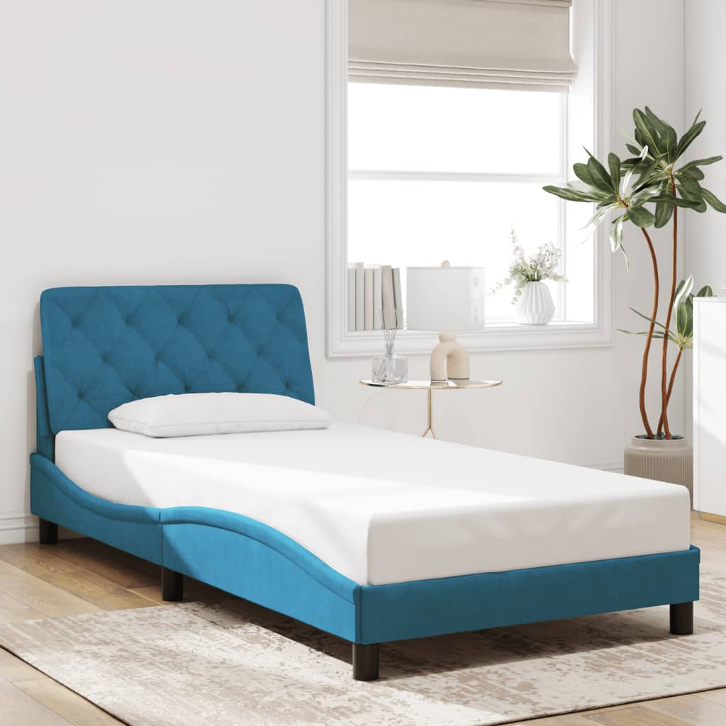 Cadre de lit sans matelas bleu 100x200 cm velours - XIOS