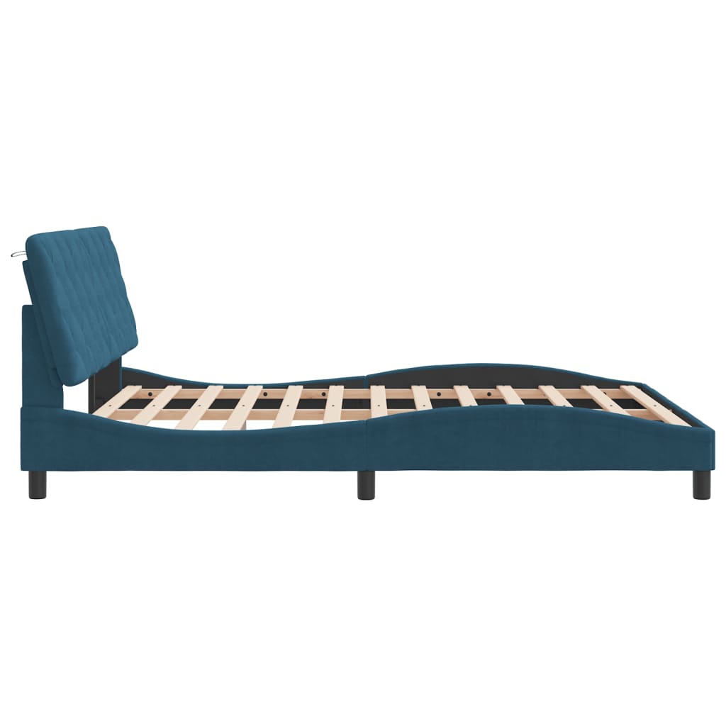 Cadre de lit sans matelas bleu 160x200 cm velours - XIOS