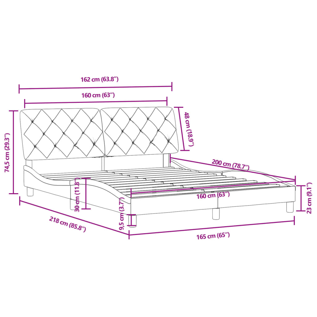 Cadre de lit sans matelas bleu 160x200 cm velours - XIOS