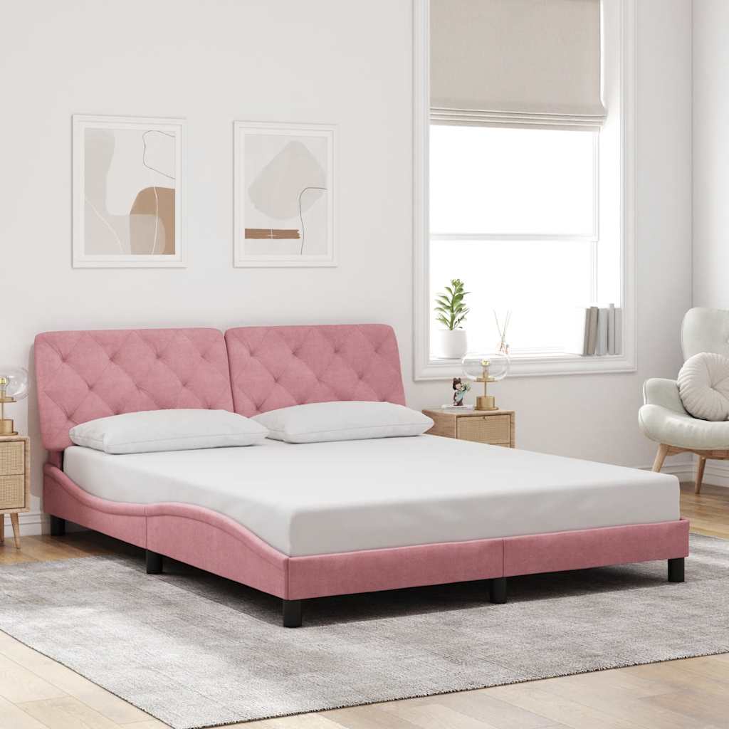 Cadre de lit sans matelas rose 160x200 cm velours - XIOS