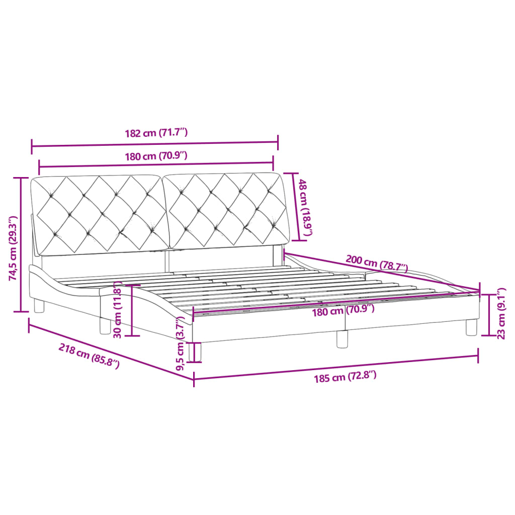 Cadre de lit sans matelas gris foncé 180x200 cm velours - XIOS