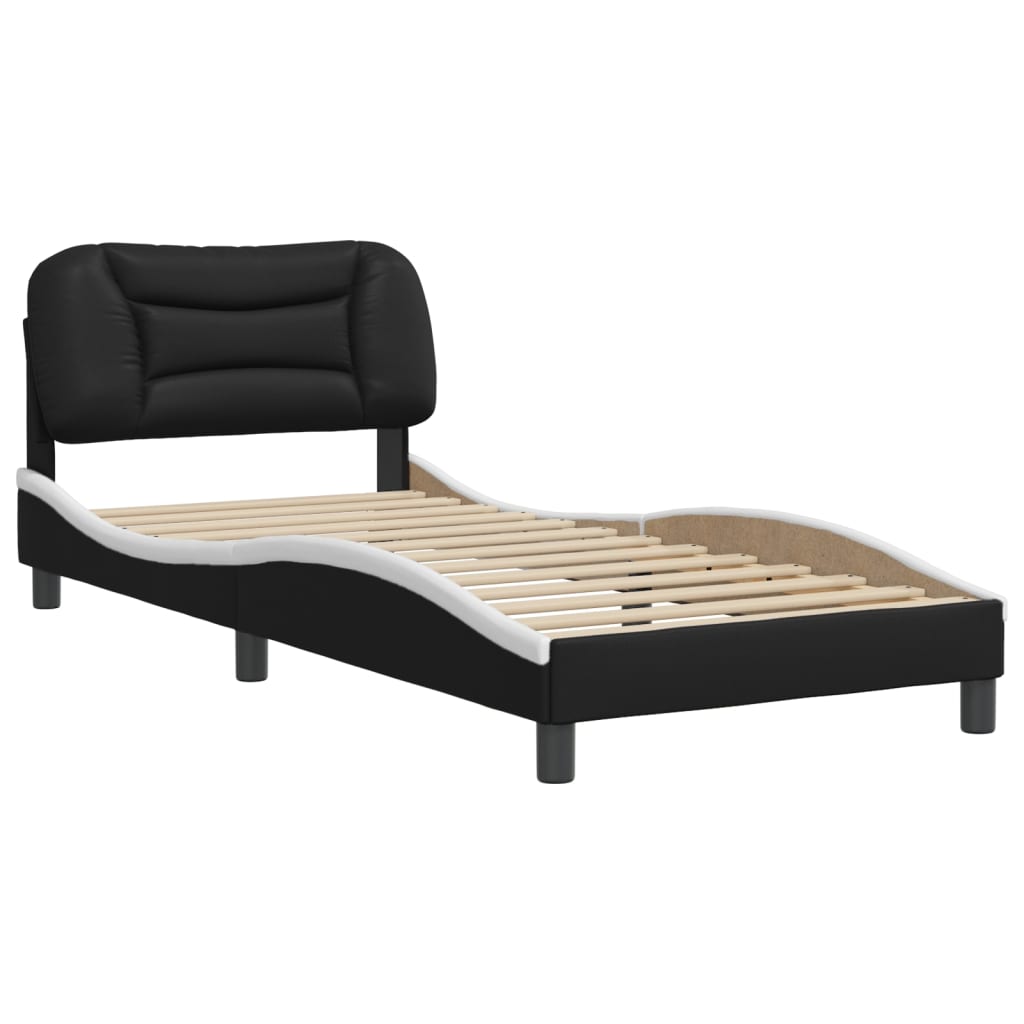 Cadre de lit sans matelas noir et blanc 90x190 cm similicuir - XIOS