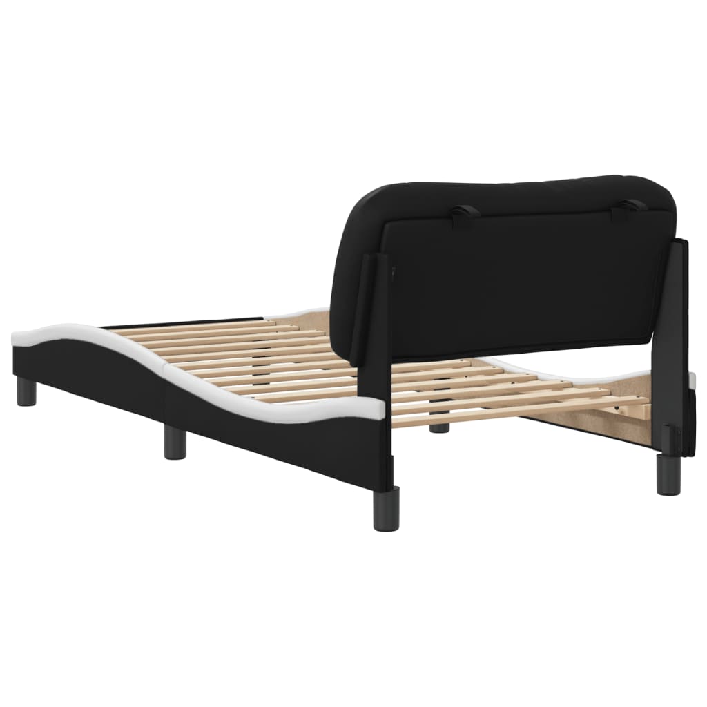 Cadre de lit sans matelas noir et blanc 90x190 cm similicuir - XIOS