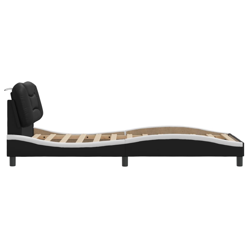 Cadre de lit sans matelas noir et blanc 90x190 cm similicuir - XIOS