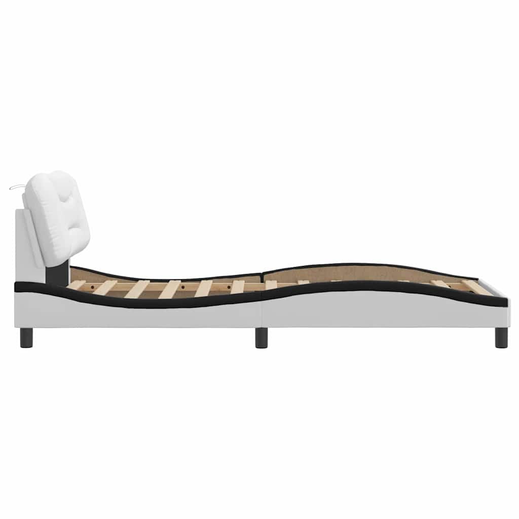 Cadre de lit sans matelas blanc et noir 90x190 cm similicuir - XIOS