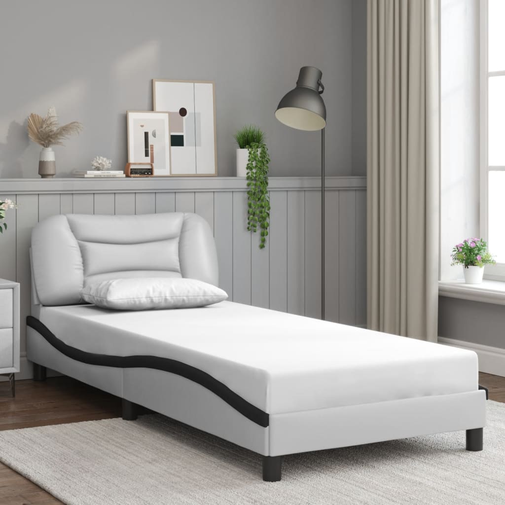 Cadre de lit sans matelas Hvar blanc et noir 90x200 cm similicuir - XIOS