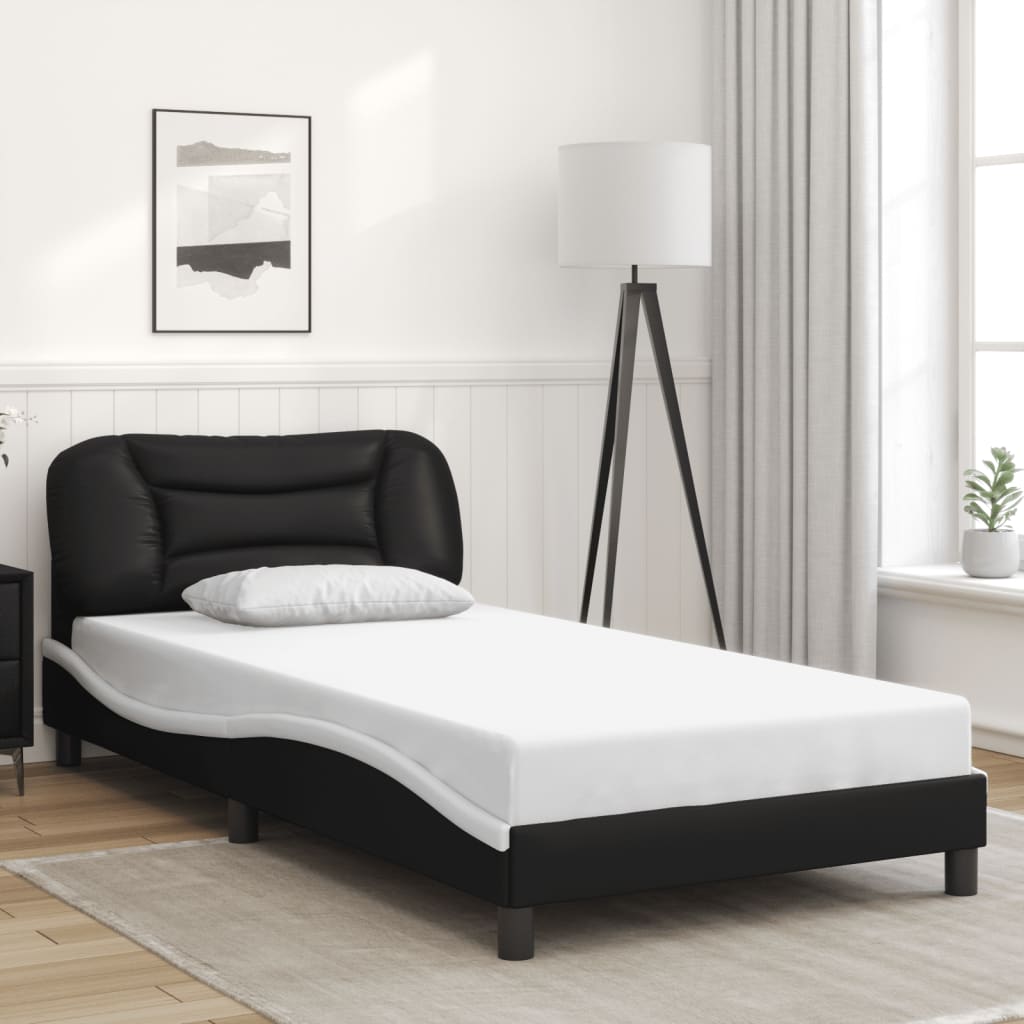 Cadre de lit sans matelas noir et blanc 100x200 cm similicuir - XIOS