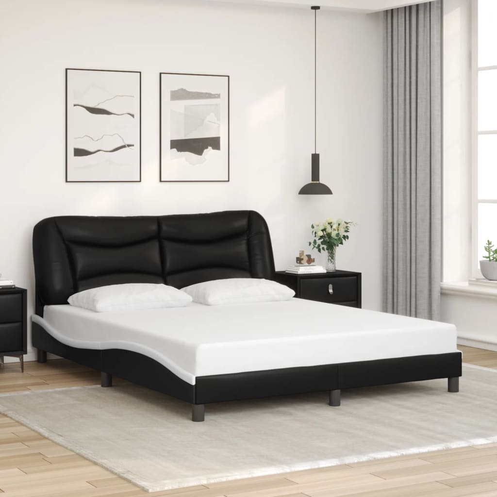 Cadre de lit sans matelas noir et blanc 160x200 cm similicuir - XIOS