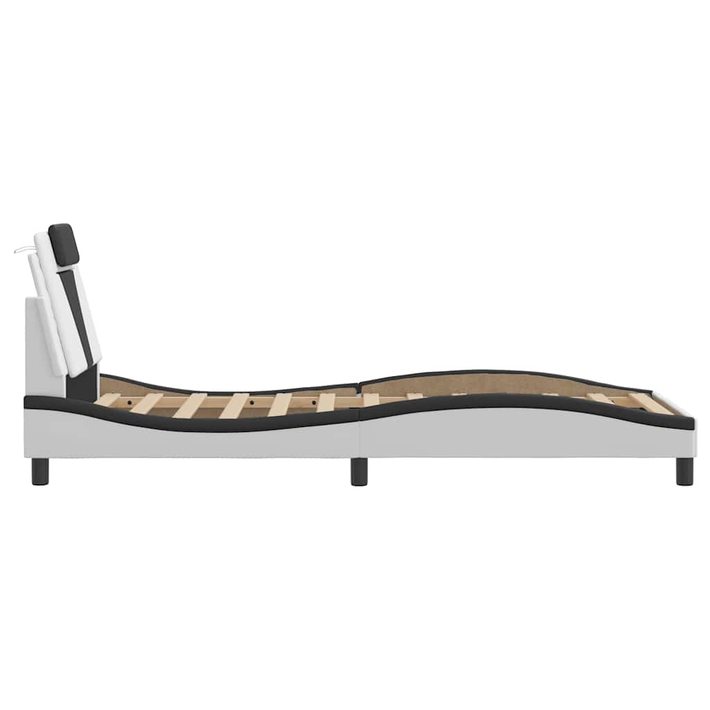 Cadre de lit Viana sans matelas blanc et noir 80x200 cm similicuir