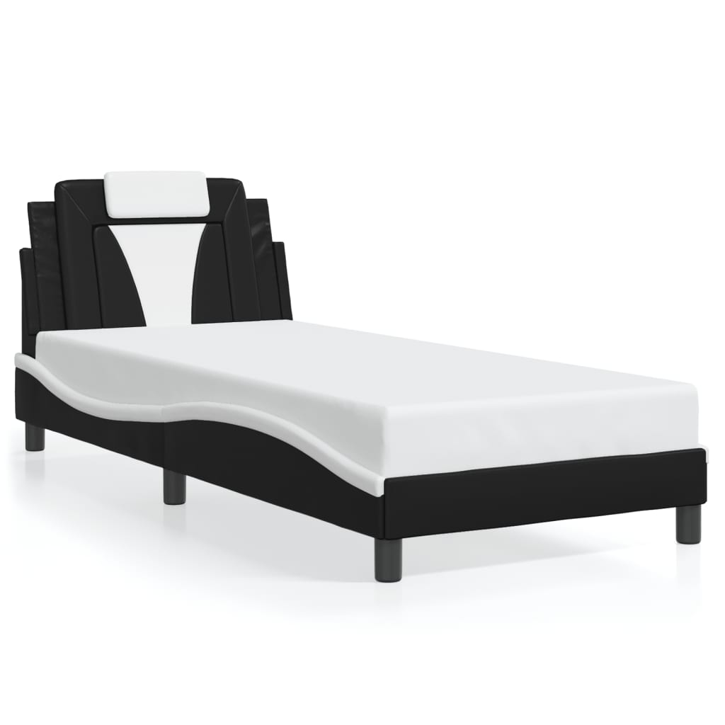 Cadre de lit sans matelas noir et blanc 90x190 cm similicuir - XIOS