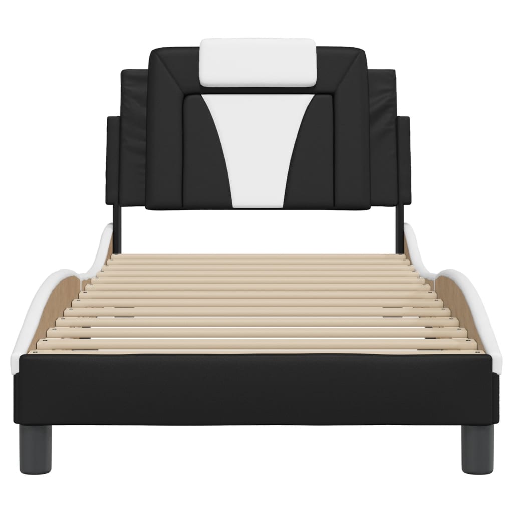 Cadre de lit sans matelas noir et blanc 90x190 cm similicuir - XIOS