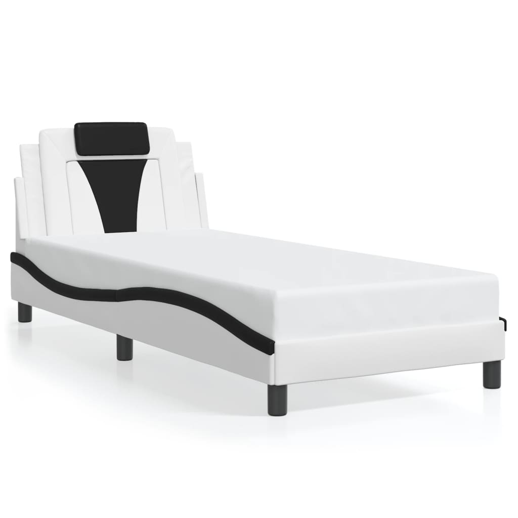 Cadre de lit sans matelas blanc et noir 90x190 cm similicuir - XIOS