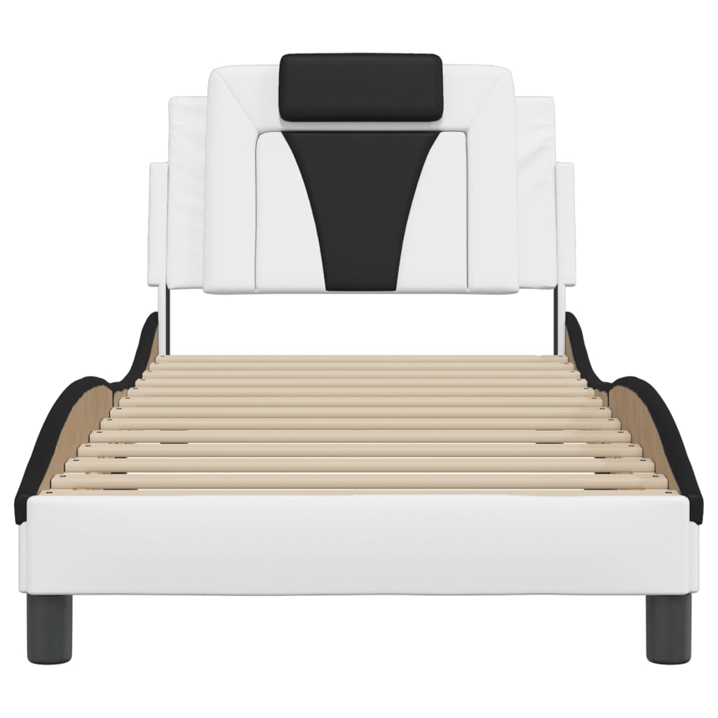 Cadre de lit sans matelas blanc et noir 90x190 cm similicuir - XIOS