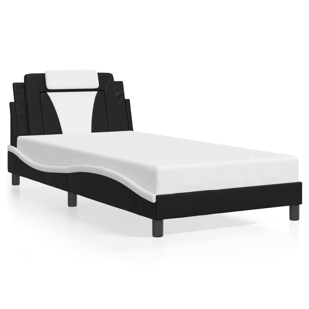 Cadre de lit sans matelas noir et blanc 100x200 cm similicuir - XIOS