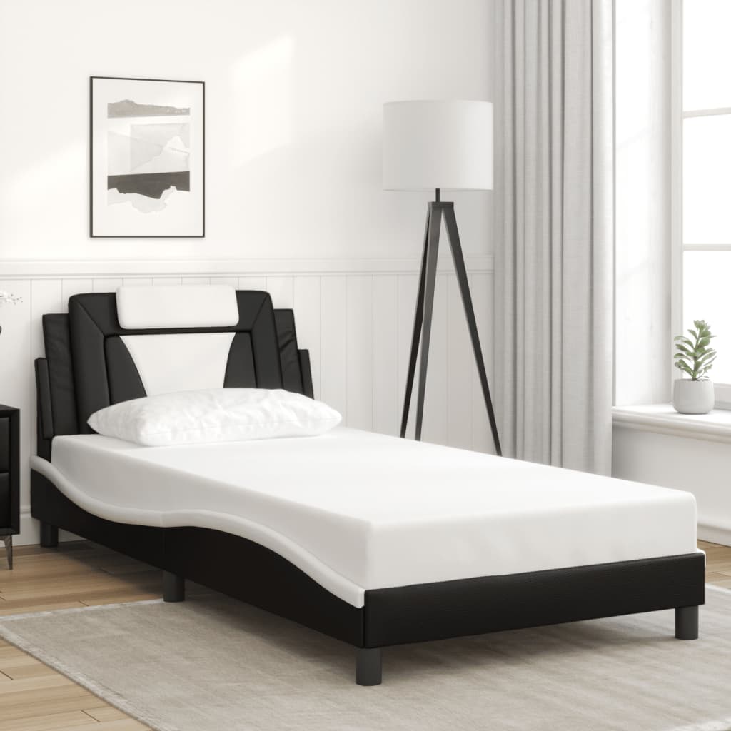 Cadre de lit sans matelas noir et blanc 100x200 cm similicuir - XIOS
