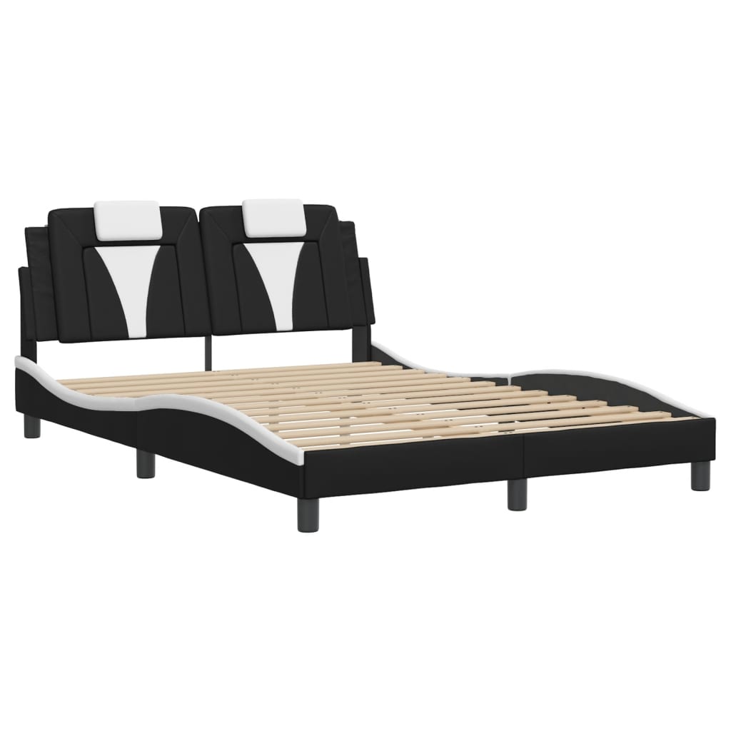 Cadre de lit sans matelas noir et blanc 140x190 cm similicuir - XIOS