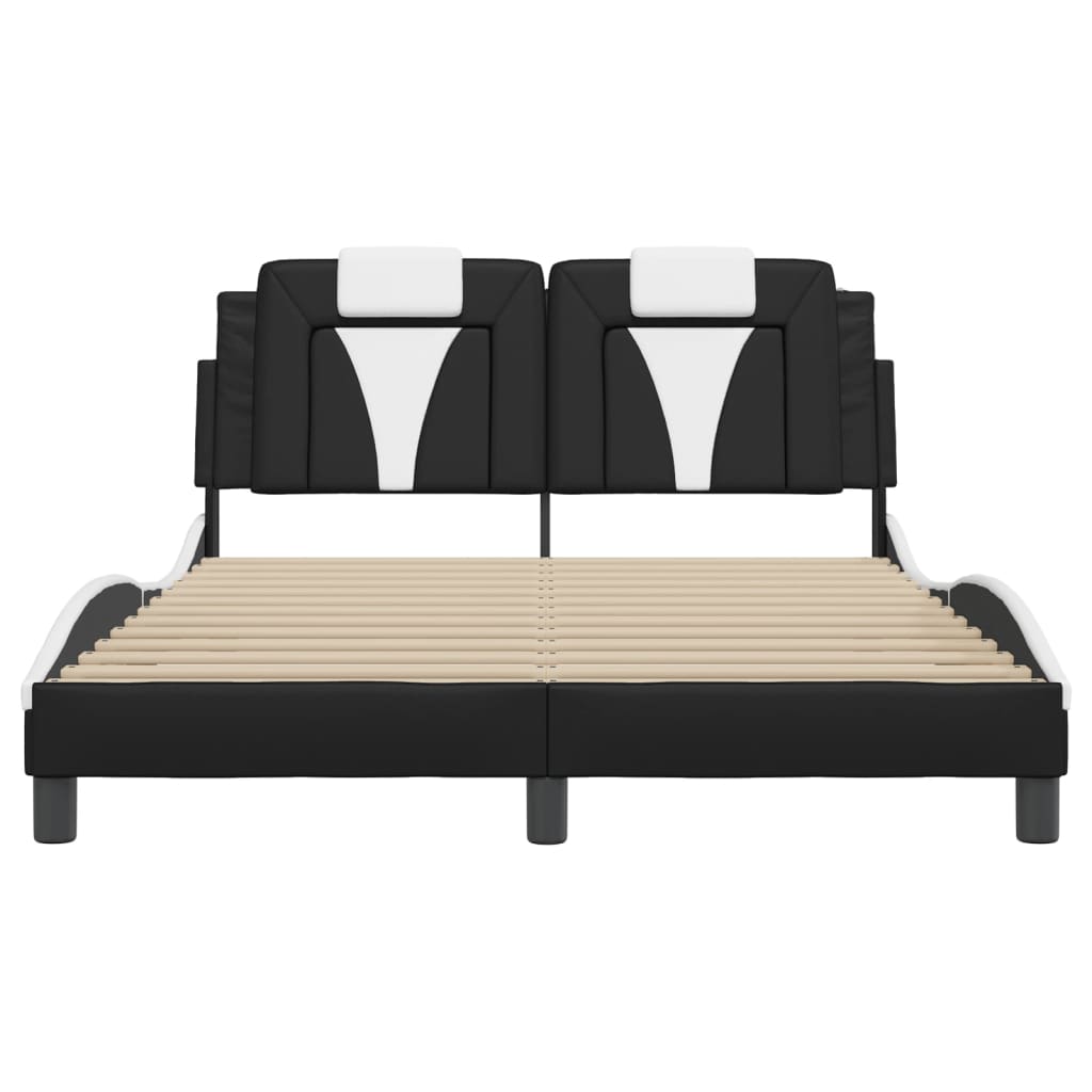Cadre de lit sans matelas noir et blanc 140x190 cm similicuir - XIOS