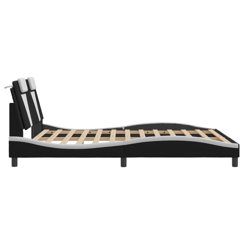 Cadre de lit sans matelas noir et blanc 160x200 cm similicuir - XIOS