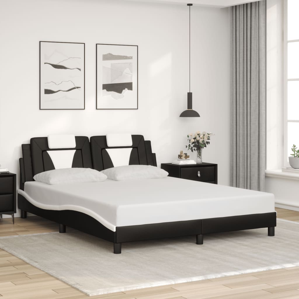 Cadre de lit sans matelas noir et blanc 160x200 cm similicuir - XIOS
