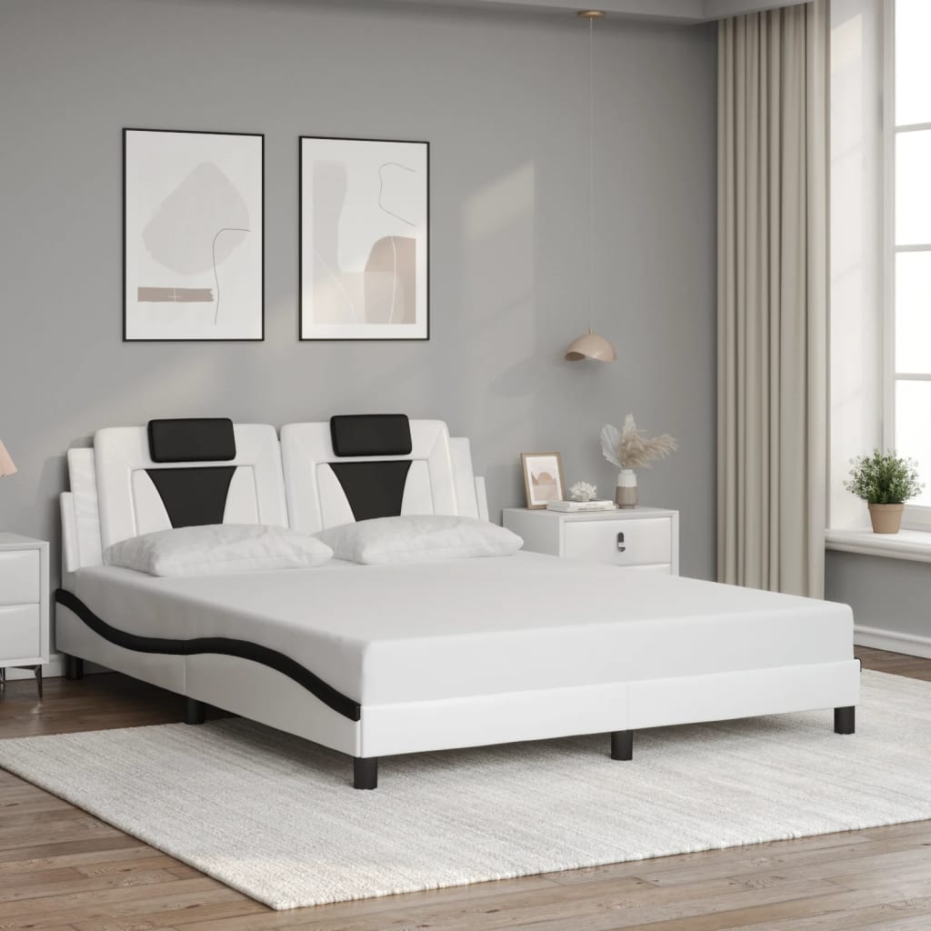 Cadre de lit sans matelas blanc et noir 160x200 cm similicuir - XIOS