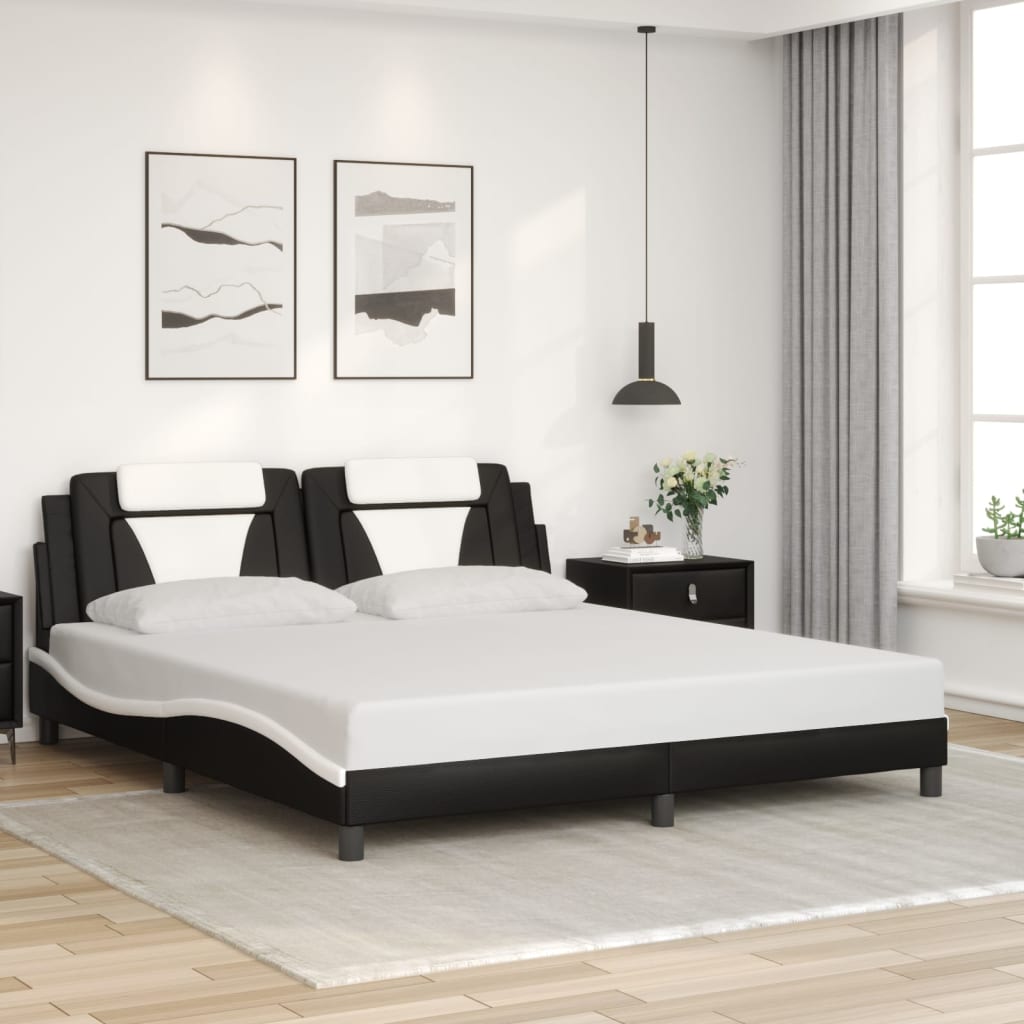 Cadre de lit sans matelas noir et blanc 180x200 cm similicuir - XIOS