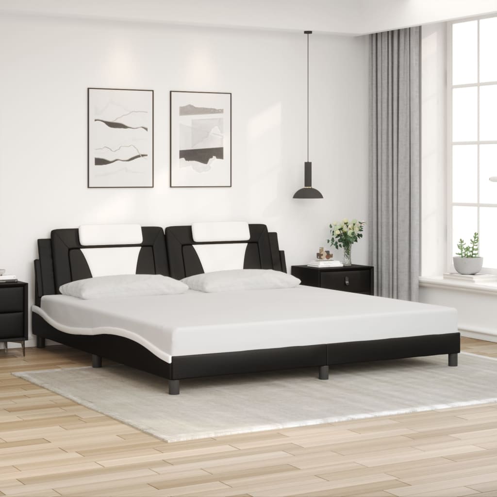 Cadre de lit Viana sans matelas noir et blanc 200x200 cm similicuir - XIOS