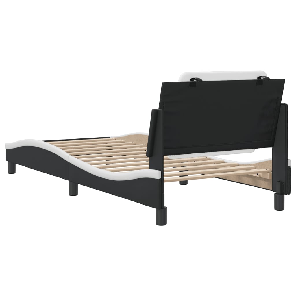 Cadre de lit sans matelas noir et blanc 80x200 cm similicuir - XIOS