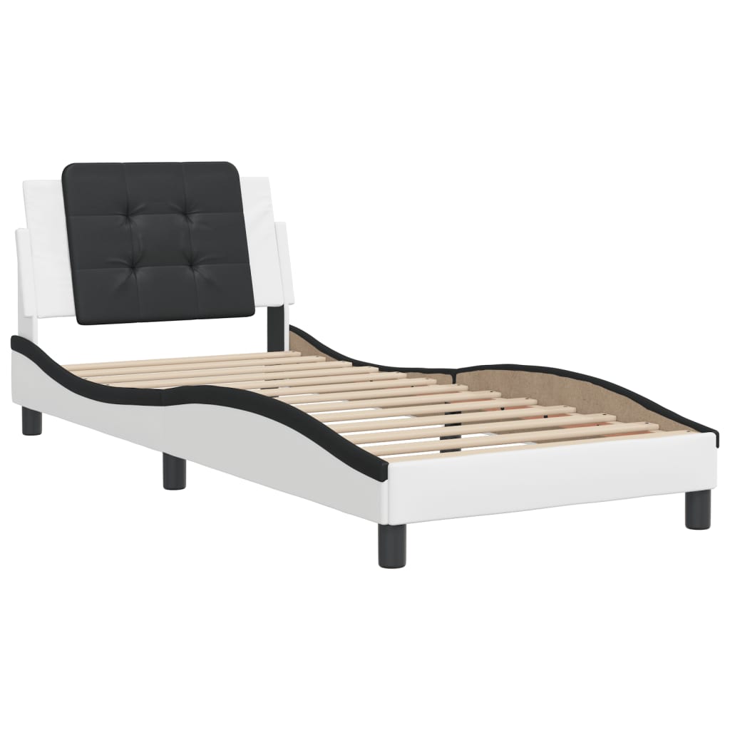 Cadre de lit sans matelas blanc et noir 90x190 cm similicuir - XIOS