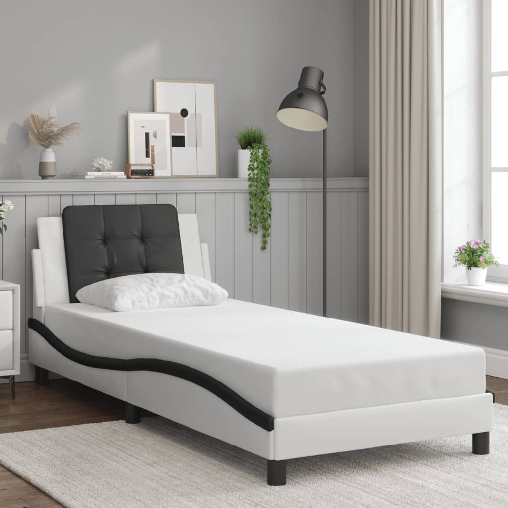 Cadre de lit sans matelas blanc et noir 100x200 cm similicuir - XIOS