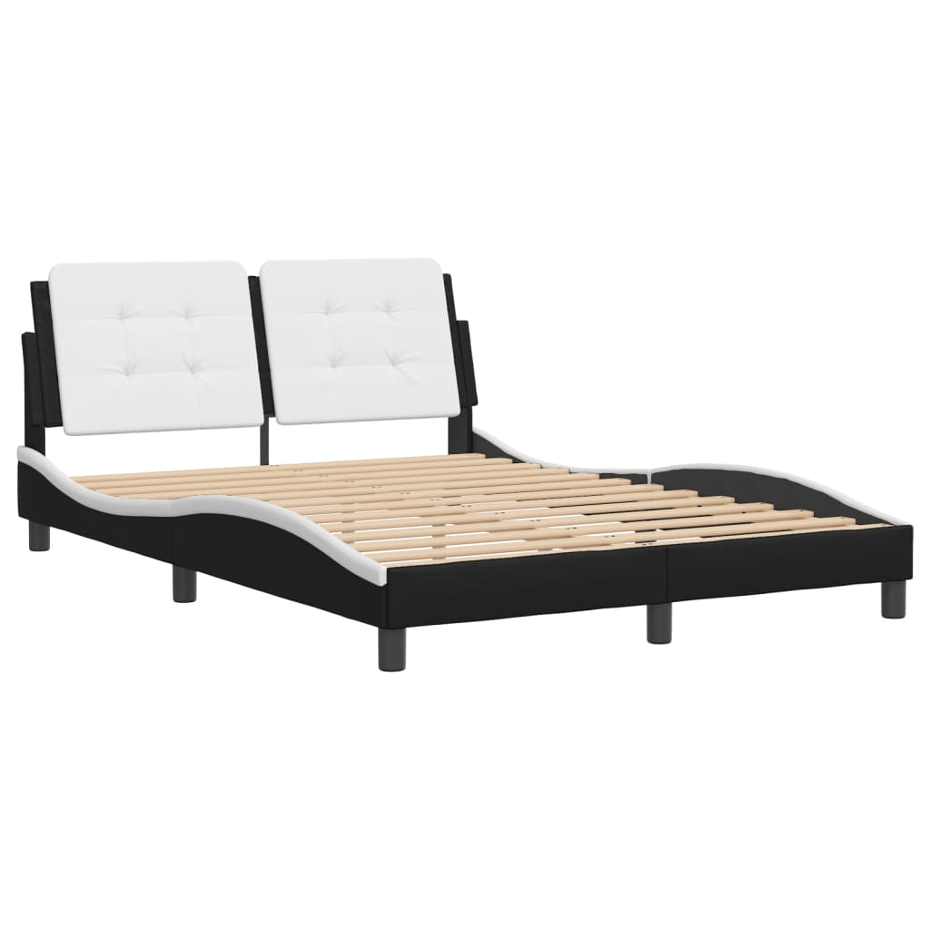 Cadre de lit sans matelas noir et blanc 140x190 cm similicuir - XIOS