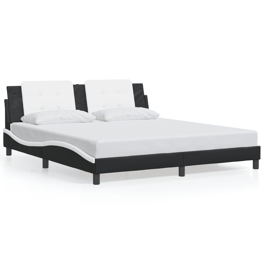 Cadre de lit sans matelas noir et blanc 180x200 cm similicuir - XIOS