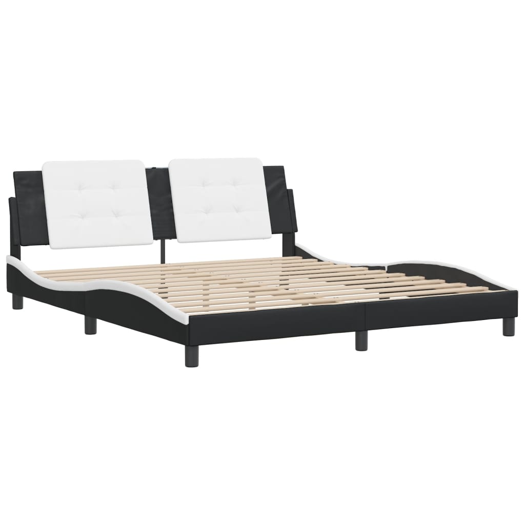 Cadre de lit sans matelas noir et blanc 180x200 cm similicuir - XIOS