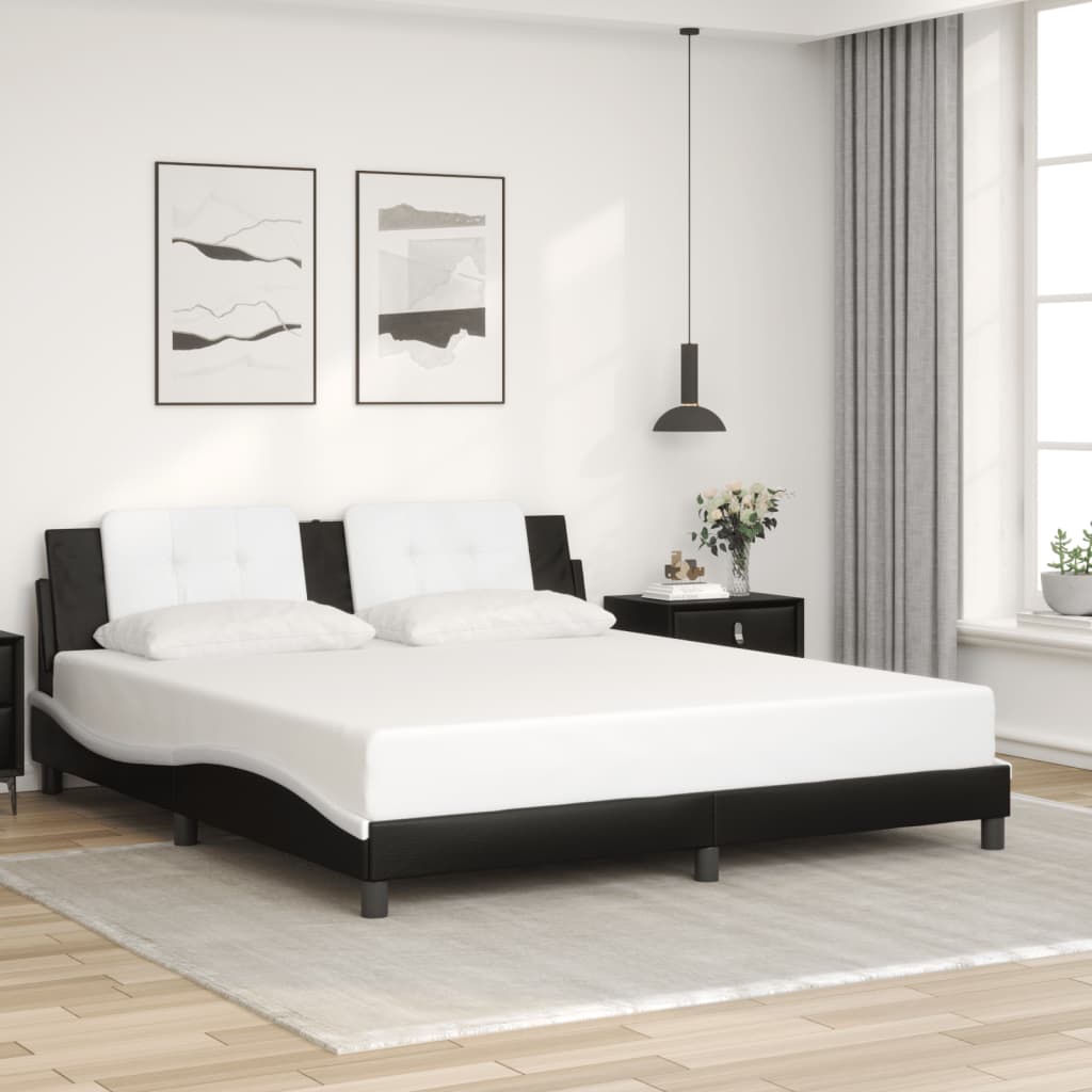 Cadre de lit sans matelas noir et blanc 180x200 cm similicuir - XIOS