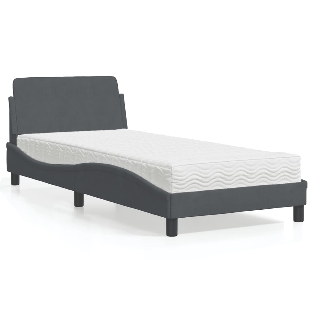 Lit avec matelas Dover gris foncé 80x200 cm velours - XIOS
