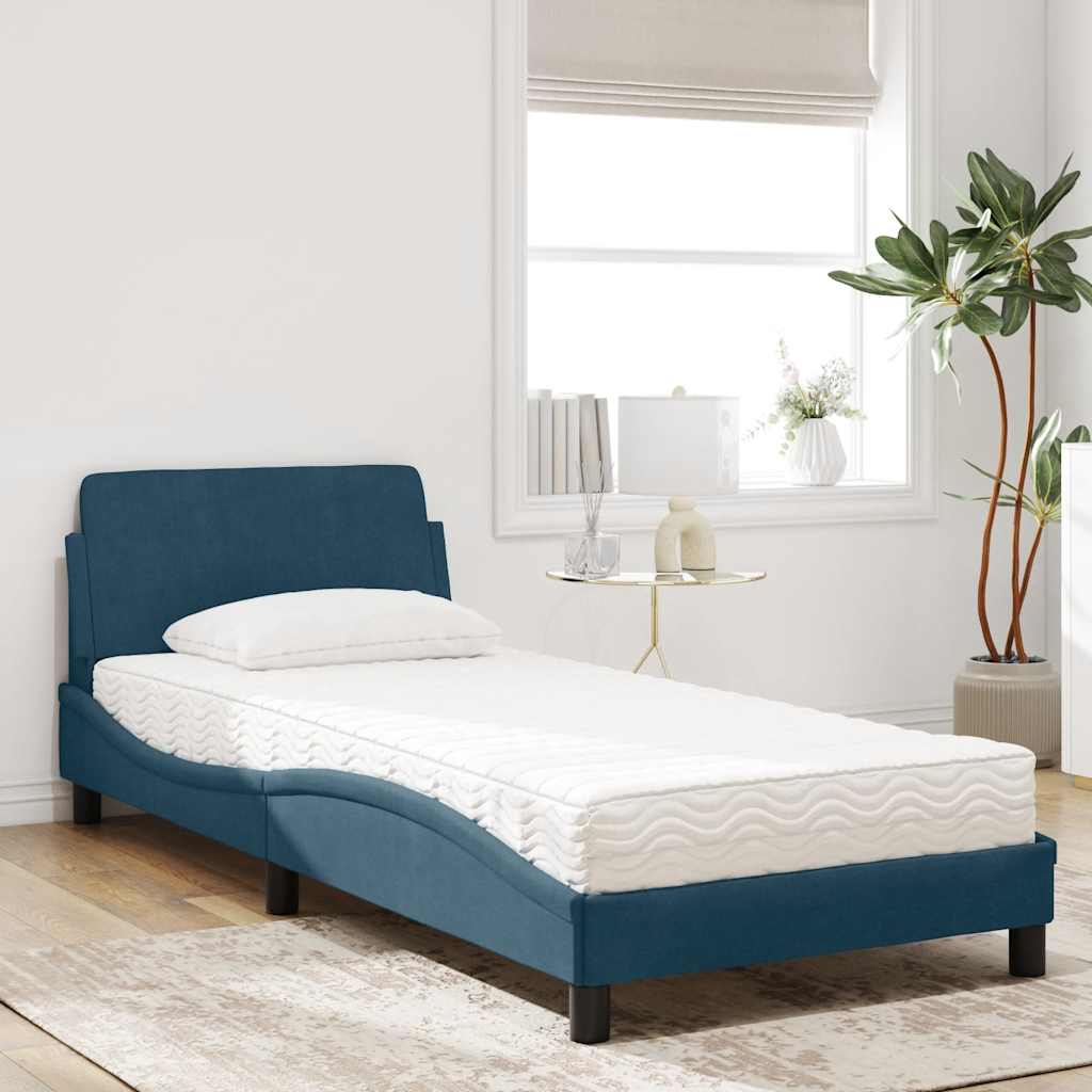 Lit avec matelas Dover bleu 80x200 cm velours - XIOS