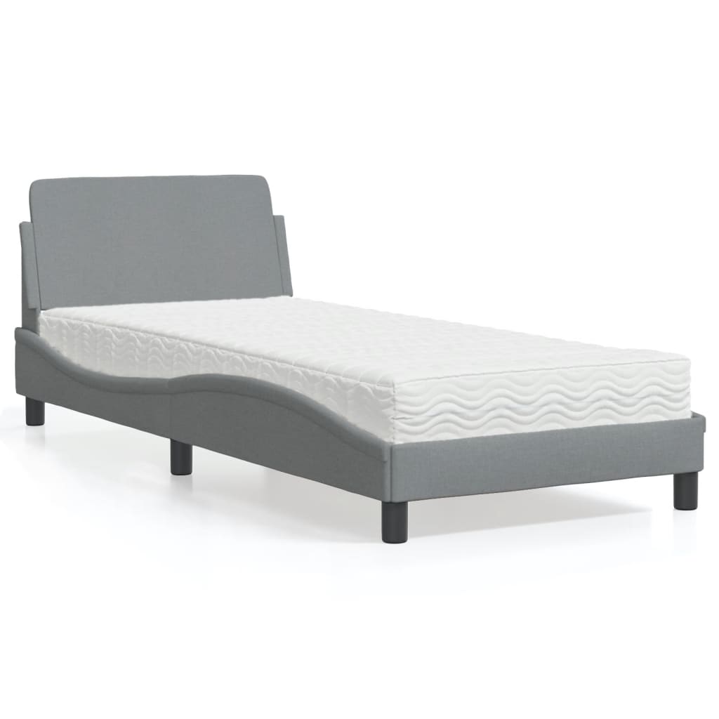 Lit avec matelas Dover gris clair 90x190 cm tissu - XIOS