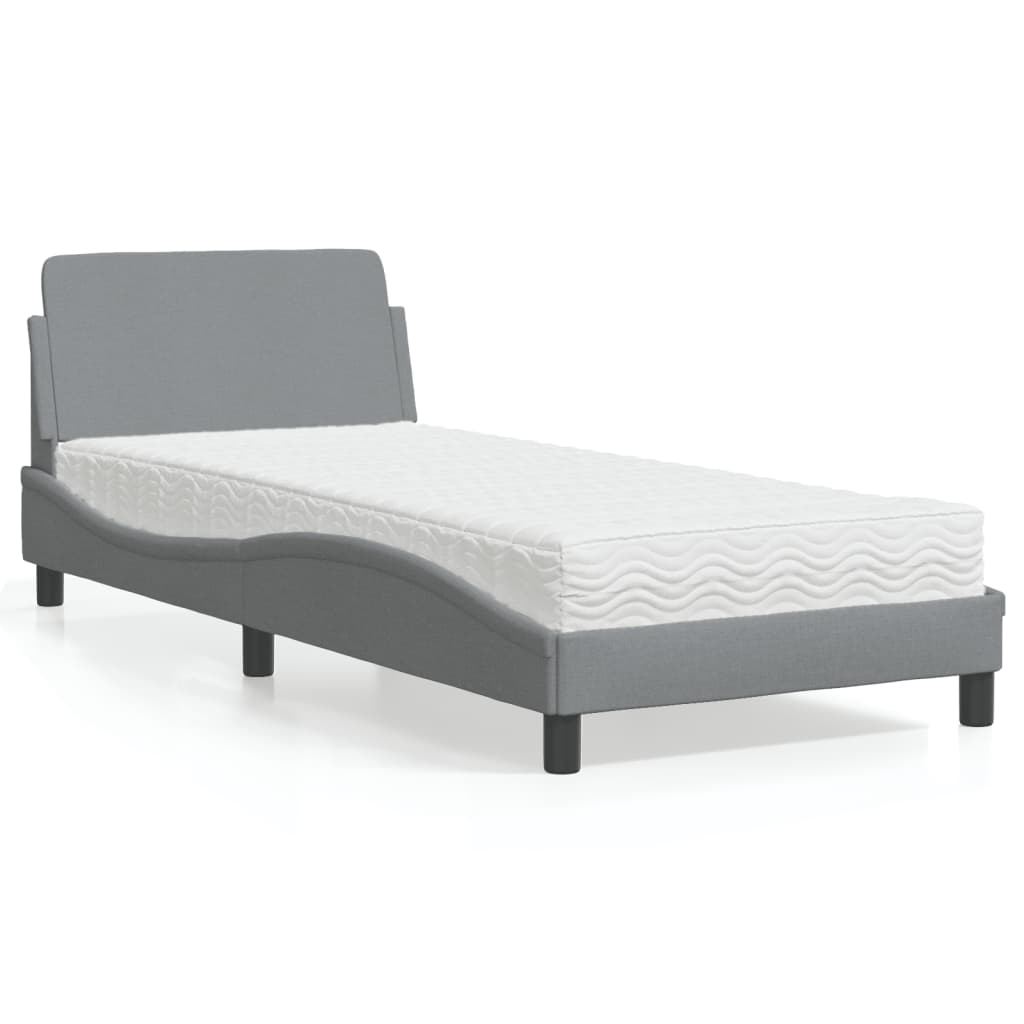 Lit avec matelas Dover gris clair 90x190 cm tissu - XIOS