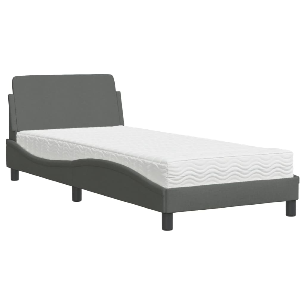Lit avec matelas Dover gris foncé 90x190 cm tissu - XIOS