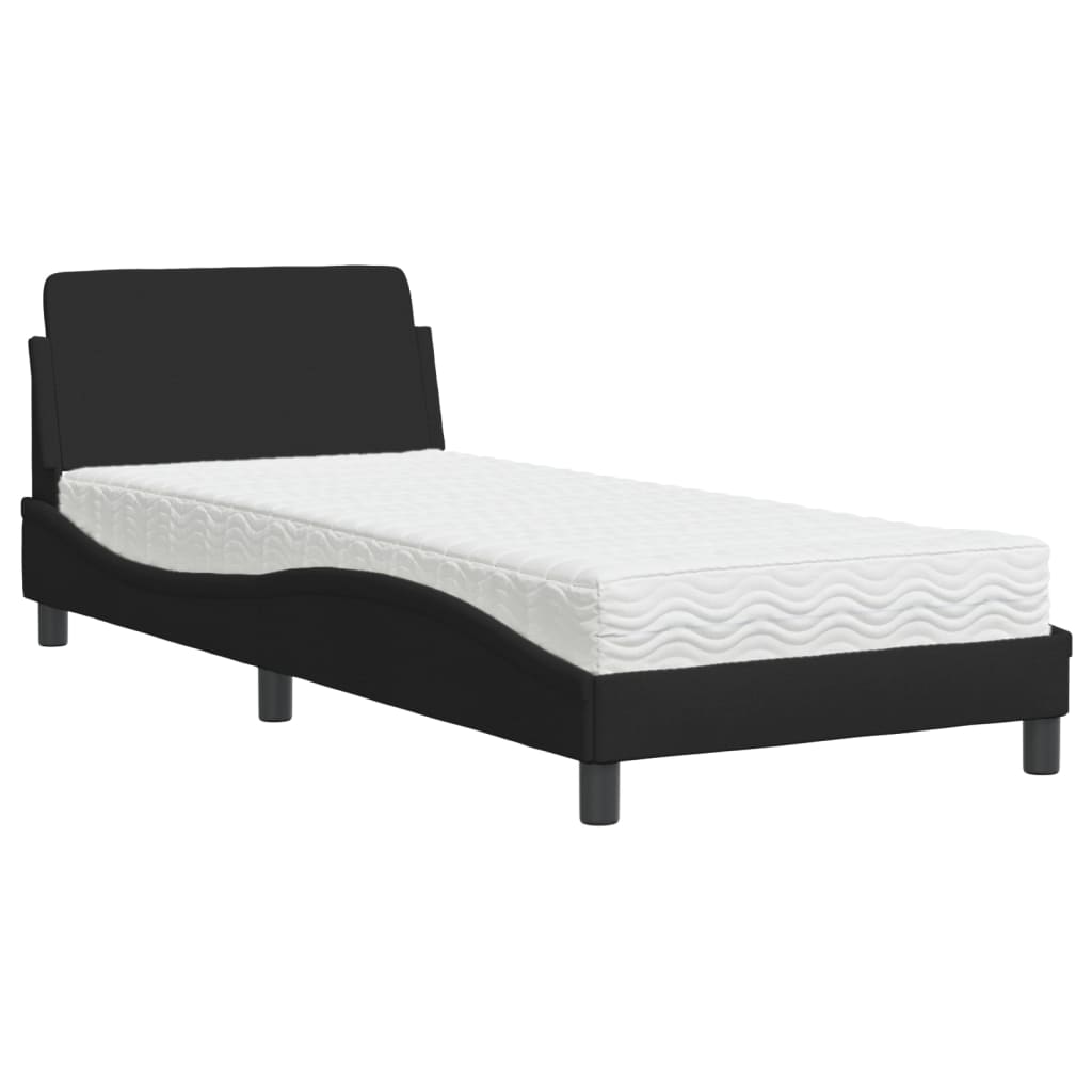 Lit avec matelas Dover noir 90x190 cm tissu - XIOS