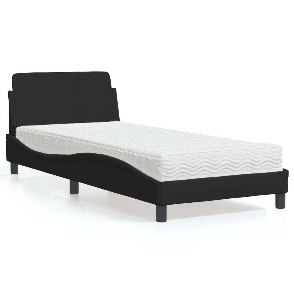 Lit avec matelas Dover noir 90x190 cm tissu - XIOS
