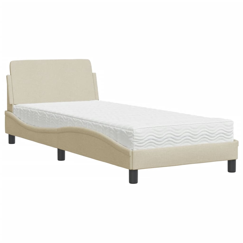 Lit avec matelas Dover crème 90x190 cm tissu