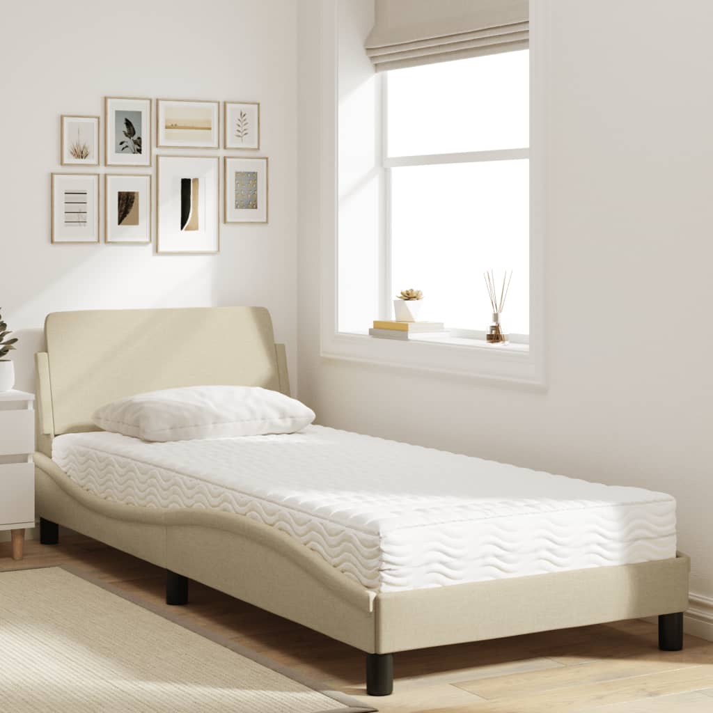 Lit avec matelas Dover crème 90x190 cm tissu